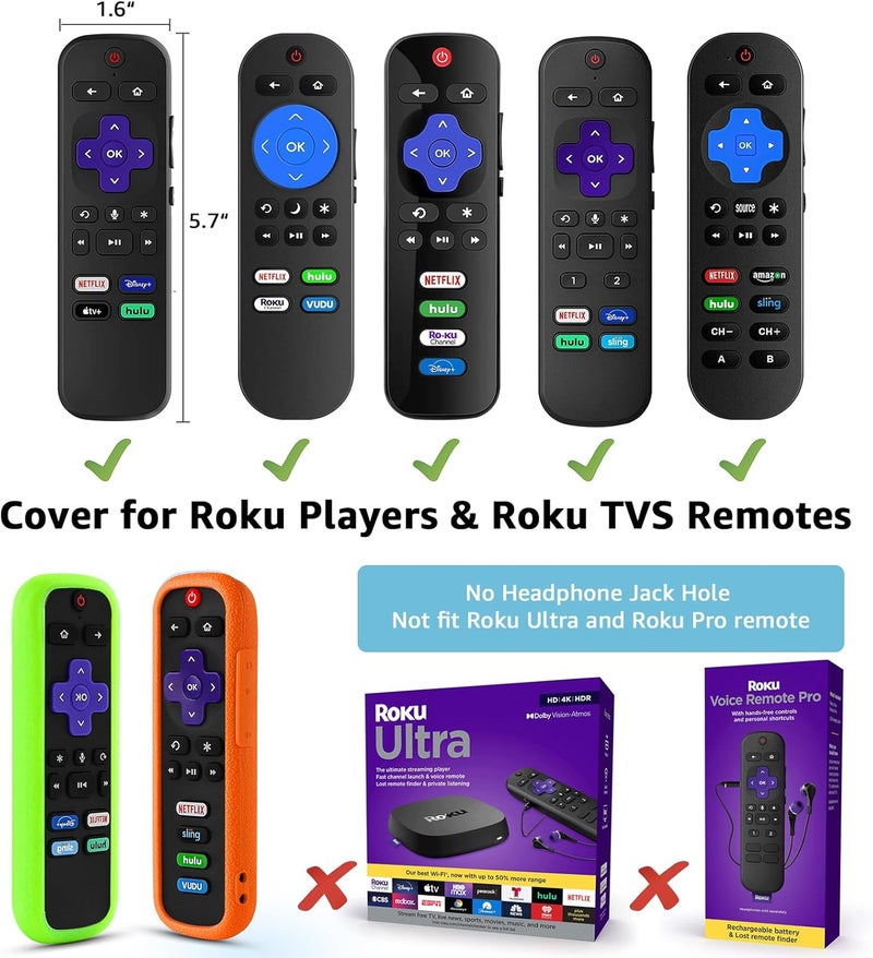 SOTATOO غطاء جهاز التحكم عن بعد 2 عبوة لجهاز Roku، غطاء بطارية لجهاز TCL Roku Smart TV Steaming Stick Remote، غلاف سيليكون لجهاز التحكم عن بعد Roku عالمي للحماية، يتوهج في الظلام باللون الأخضر والبرتقالي - Image 5